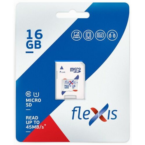Карта памяти 16Gb MicroSD Flexis + SD адаптер (FMSD016GU1A)