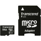 Карта памяти 64Gb MicroSD Transcend + SD адаптер (TS64GUSDU1)