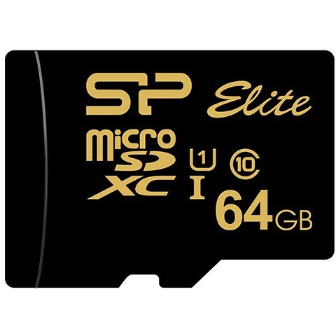 Карта памяти 64Gb MicroSD Silicon Power Elite Gold + SD адаптер (SP064GBSTXBU1V1GSP)