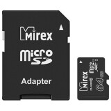 Карта памяти 64Gb MicroSD Mirex + SD адаптер (13613-AD10SD64)
