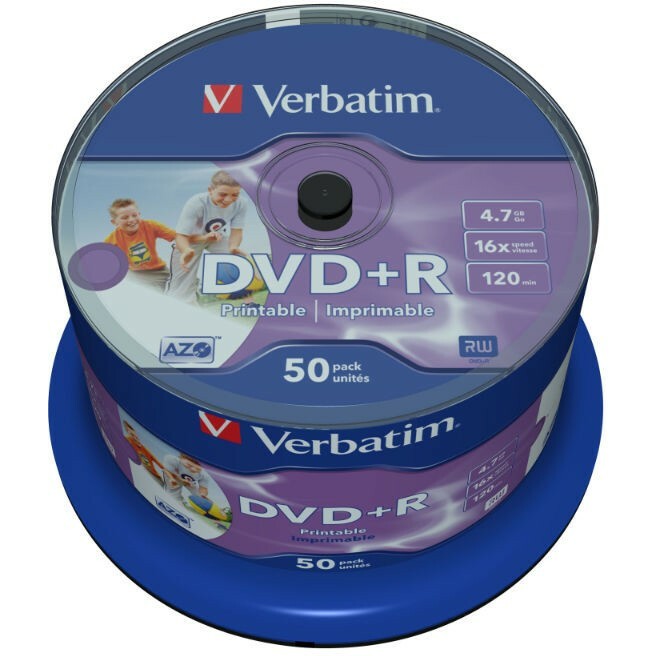 Диск DVD+R Verbatim 4.7Gb 16x Cake Box InkJet Printable (50шт) (43651/43512)