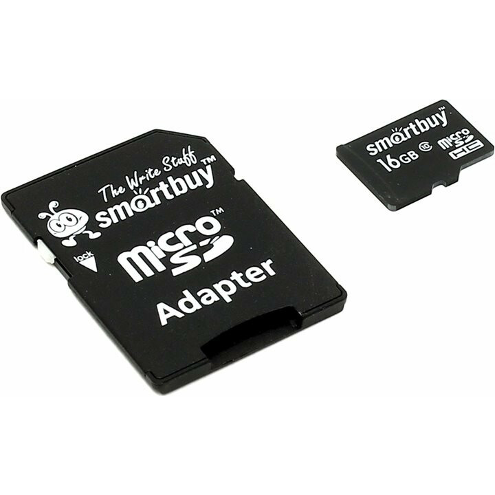 Карта памяти 16Gb MicroSD SmartBuy + SD адаптер  (SB16GBSDCL10-01)