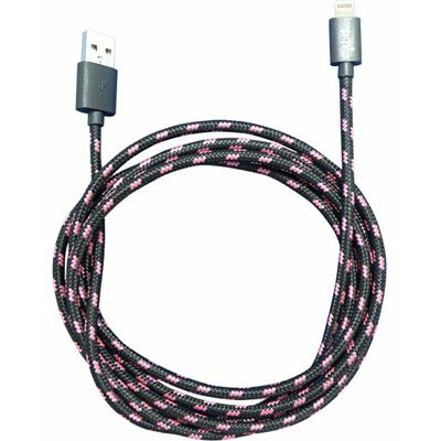 Кабель USB - Lightning, 0.9м, PQI i-Cable Mesh 90 Black/Pink - 6PCT-008R0003A
