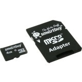 Карта памяти 4Gb MicroSD SmartBuy + SD адаптер (SB4GBSDCL4-01)