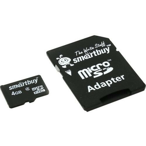Карта памяти 4Gb MicroSD SmartBuy + SD адаптер (SB4GBSDCL4-01)