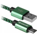Кабель USB A (M) - microUSB B (M), 1м, Defender USB08-03T Green (87804)