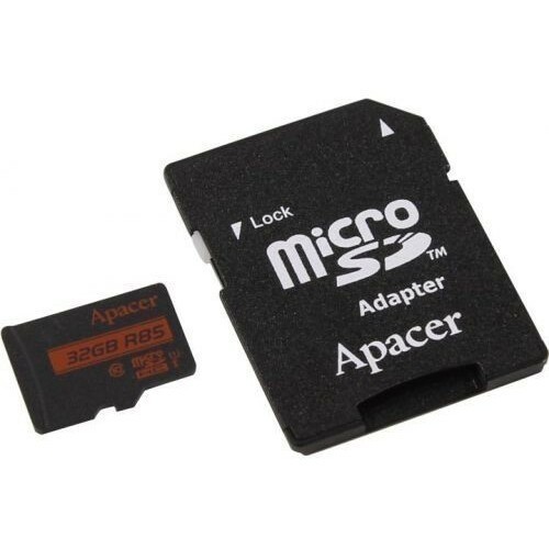 Карта памяти 32Gb MicroSD Apacer + SD адаптер  (AP32GMCSH10U5-R)