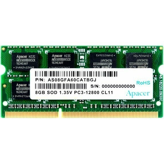 Оперативная память 8Gb DDR-III 1600MHz Apacer SO-DIMM (AS08GFA60CATBGJ) - DV.08G2K.KAM