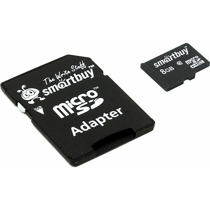 Карта памяти 8Gb MicroSD SmartBuy + SD адаптер  (SB8GBSDCL10-01)