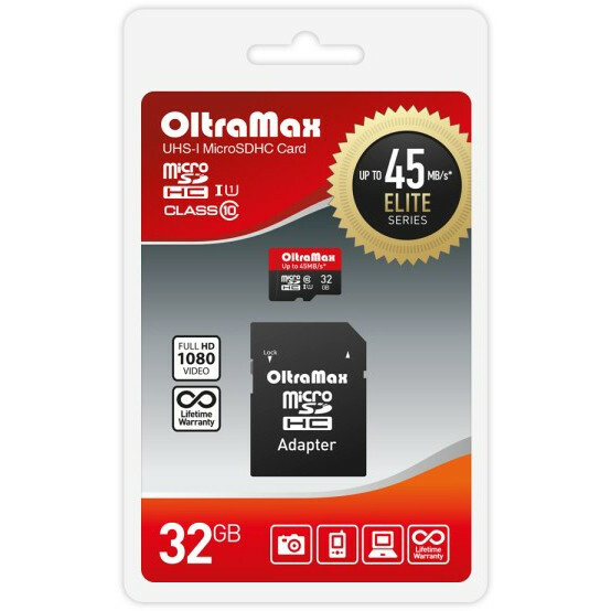 Карта памяти 32Gb MicroSD OltraMax Elite + SD адаптер - OM032GCSDHC10UHS-1-ElU1