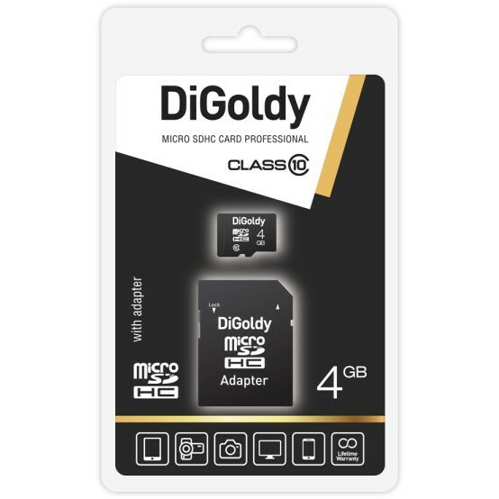 Карта памяти 4Gb MicroSD Digoldy + SD адаптер (DG004GCSDHC10-AD)
