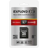 Карта памяти 8Gb MicroSD Exployd + SD адаптер (EX008GCSDHC10-AD)