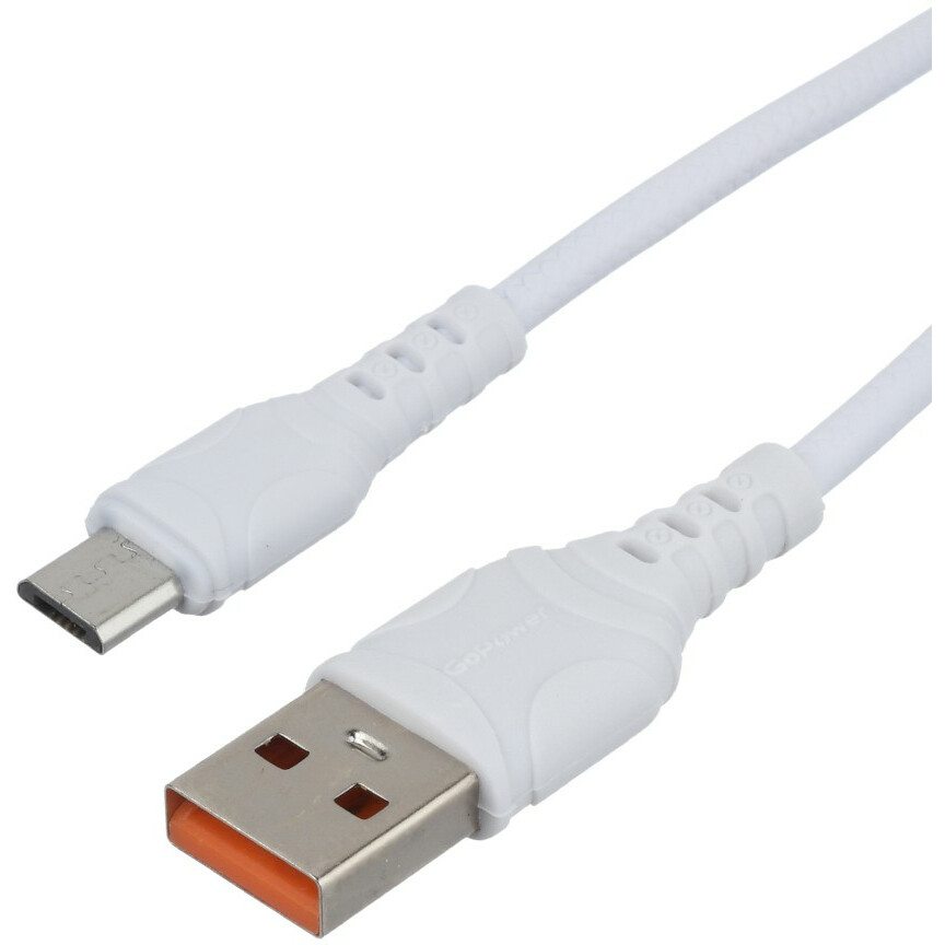 Кабель USB A (M) - microUSB B (M), 1м, GoPower GP06M White - 00-00022779
