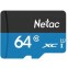 Карта памяти 64Gb MicroSD Netac P500 + SD адаптер (NT02P500STN-064G-R)