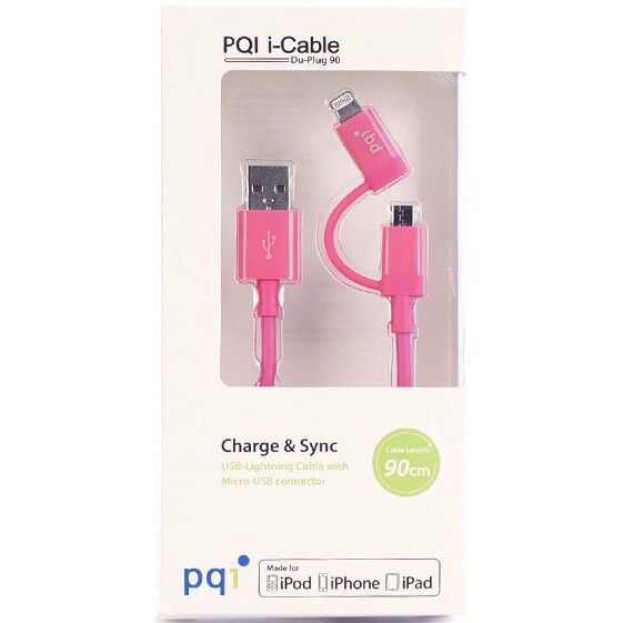 Кабель USB - microUSB/Lightning, 0.9м, PQI PQI-iCABLE-DuPlug90-PK - 6PCG-008R0018A