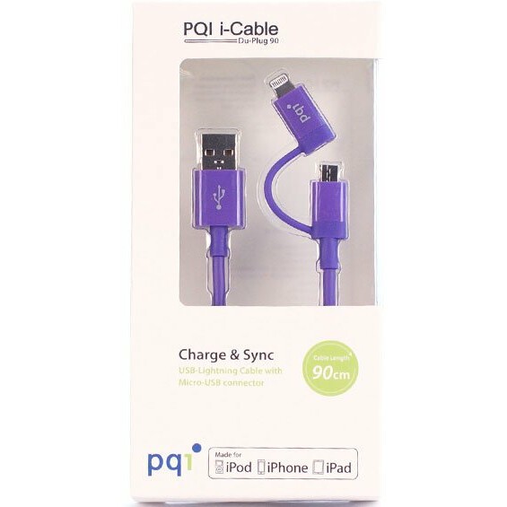 Кабель USB - microUSB/Lightning, 0.9м, PQI PQI-iCABLE-DuPlug90-PP - 6PCG-008R0017A