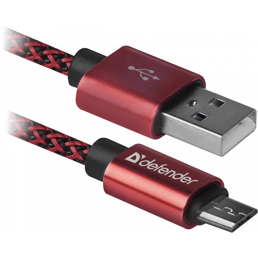 Кабель USB A (M) - microUSB B (M), 1м, Defender USB08-03T Red - 87801