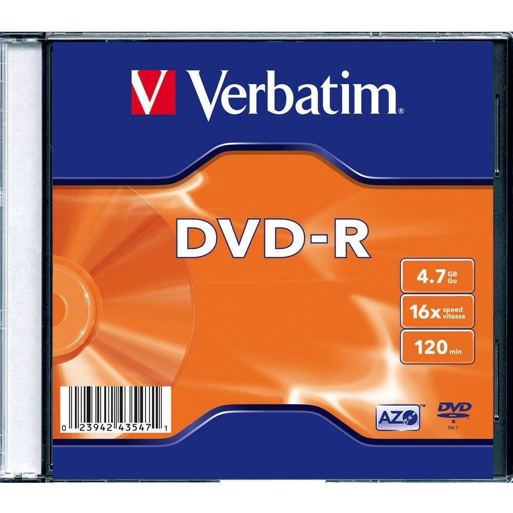 Диск DVD-R Verbatim 4.7Gb 16x Slim Case (20шт) (43547)