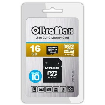 Карта памяти 16Gb MicroSD OltraMax + SD адаптер (OM016GCSDHC10-AD)