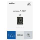 Карта памяти 128Gb MicroSD SmartBuy + SD адаптер (SB128GBSDU1A-AD)