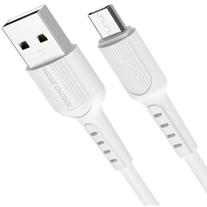 Кабель USB A (M) - microUSB B (M), 1м, More Choice K26m White - K26MW