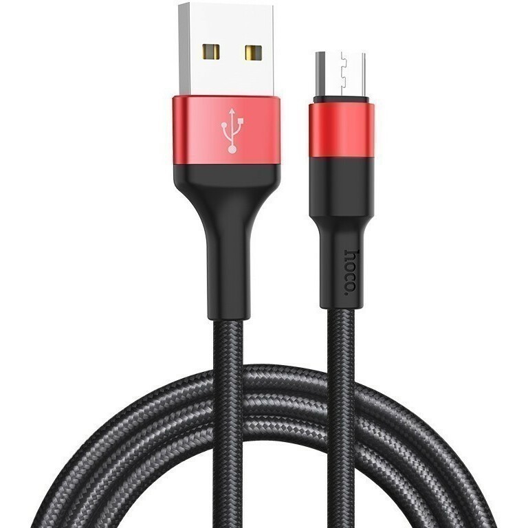 Кабель USB A (M) - microUSB B (M), 1м, HOCO X26 Black/Red (HC-80220)