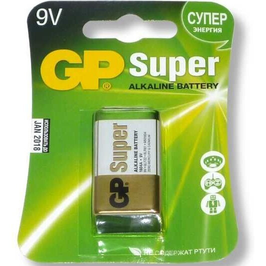 Батарейка GP 1604A Super Alkaline (9V, 1 шт):  в интернет .