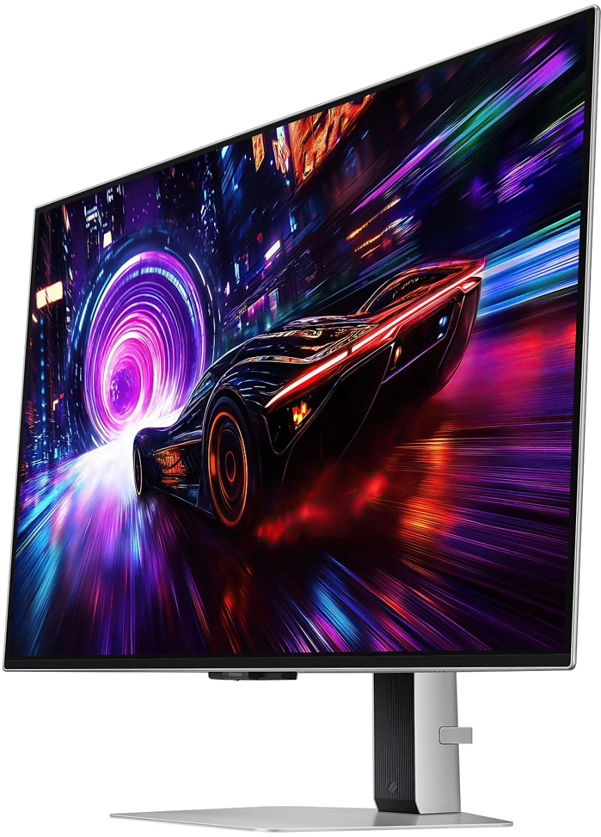 Монитор 32' Samsung OLED серебристый OLED 3840x2160, 240 Гц, 0.03 мс, 16:9, 260 кд/м², 2xHDMI 2.1, DP 1.4, 3.5 Jack, USB Hub (2x USB 3.2), FreeSync, HDR10+, Edge Lighting, изогнутый, серебристый, фото3