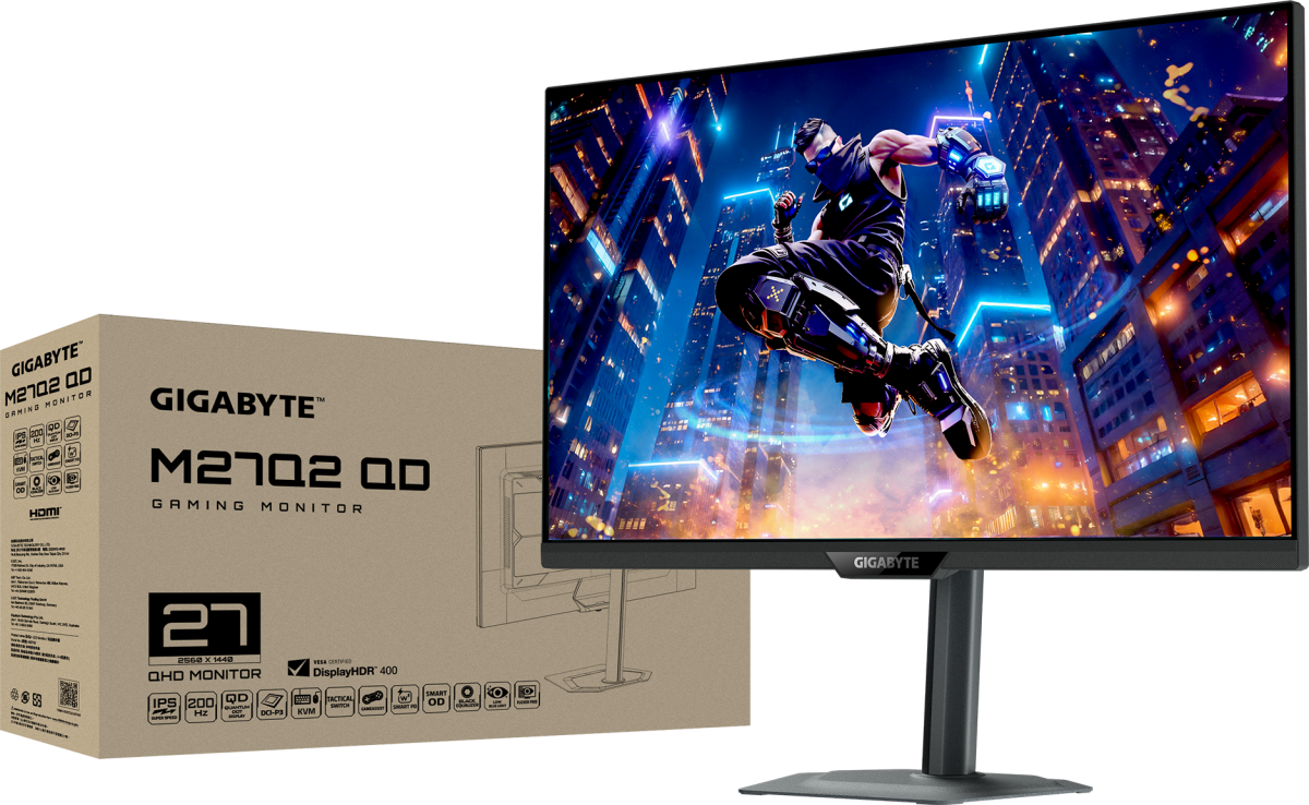 Монитор 27' Gigabyte M27Q2 QD IPS 2560x1440, 200 Гц, 1 мс (GtG), 16:9, 350 кд/м², 2xHDMI 2.0, DP 1.4, USB-C (18 Вт), USB Hub (2x USB 3.2), 3.5 Jack, DisplayHDR 400, G-Sync, KVM, VESA 100x100, черный, фото7