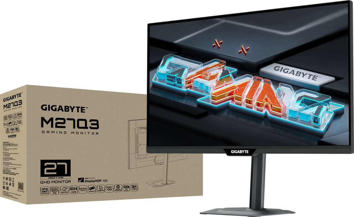 Монитор 27' Gigabyte M27Q3 IPS 2560x1440, 300 Гц, 1 мс (GtG), 16:9, 400 кд/м², 2xHDMI 2.1, DP 1.4, USB-C (18 Вт), USB Hub (2x USB 3.2), 3.5 Jack, DisplayHDR 400, G-Sync Compatible, VESA 100x100, черный, фото7