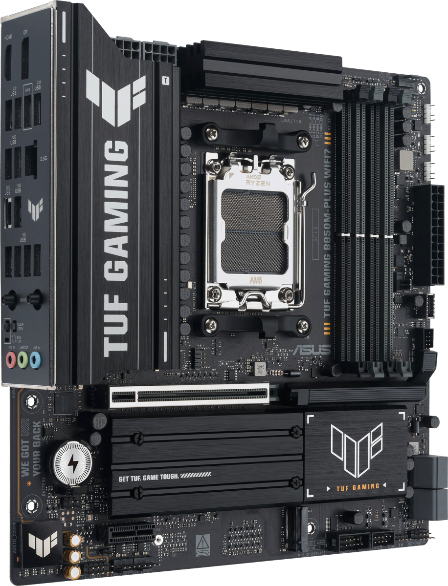 Материнская плата Asus TUF GAMING B850M-PLUS WIFI7, AM5, AMD B850, 4xDDR5, 4xSATA, 3xM.2, 1xPCIe 5.0 x16, 1xPCIe 3.0 x1, 1xDP, 1xHDMI, 1x2.5Gb LAN, Wi-Fi 7, Bluetooth 5.4, 1xUSB-C 20Gbps, 3xUSB-A 10Gbps, 4xUSB-A 5Gbps, 4xUSB-A 2.0, 3x3.5 мм, 7.1, mATX, фото2