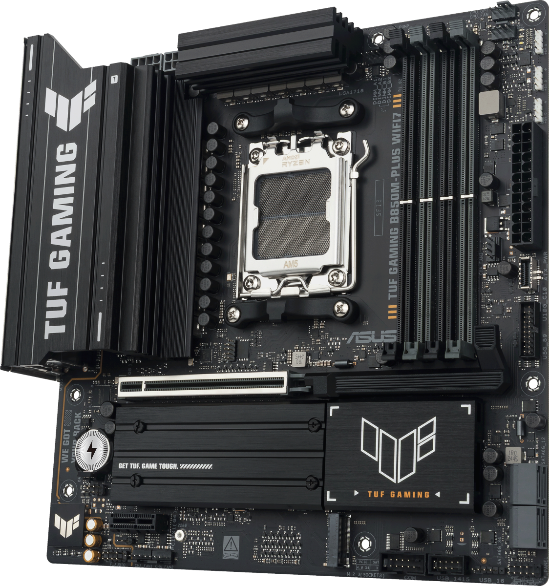 Материнская плата Asus TUF GAMING B850M-PLUS WIFI7, AM5, AMD B850, 4xDDR5, 4xSATA, 3xM.2, 1xPCIe 5.0 x16, 1xPCIe 3.0 x1, 1xDP, 1xHDMI, 1x2.5Gb LAN, Wi-Fi 7, Bluetooth 5.4, 1xUSB-C 20Gbps, 3xUSB-A 10Gbps, 4xUSB-A 5Gbps, 4xUSB-A 2.0, 3x3.5 мм, 7.1, mATX, фото3