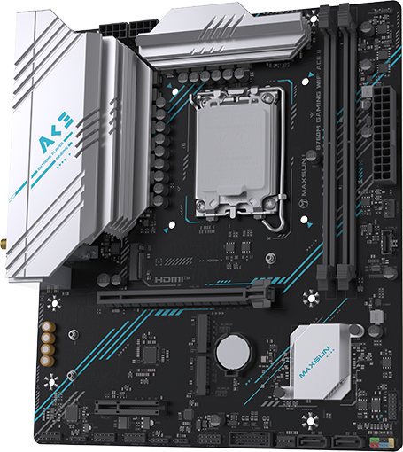 Материнская плата Maxsun MS-B760M GAMING WIFI ACE II, LGA1700, Intel B760, 2xDDR5, 2xSATA, 3xM.2, 1xPCIe 4.0 x16, 1xPCIe 4.0 x4, 2xHDMI, 1xDP, 1x2.5Gb LAN, Wi-Fi 6, Bluetooth 5.2, 1xUSB-C 10Gbps, 2xUSB-A 5Gbps, 2xUSB-A 2.0, 3x3.5 мм, 7.1, mATX, фото4
