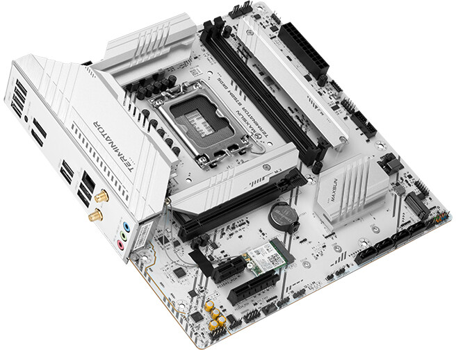 Материнская плата Maxsun MS-Terminator B760M GKD5 ICE, LGA1700, Intel B760, 2xDDR5, 4xSATA, 4xM.2, 1xPCIe 4.0 x16, 1xPCIe 4.0 x4, 1xHDMI, 1xDP, 1x2.5Gb LAN, Wi-Fi 6E, Bluetooth 5.3, 1xUSB-C 20Gbps, 2xUSB-A 10Gbps, 3xUSB-A 2.0, 3x3.5 мм, 7.1, mATX, фото2