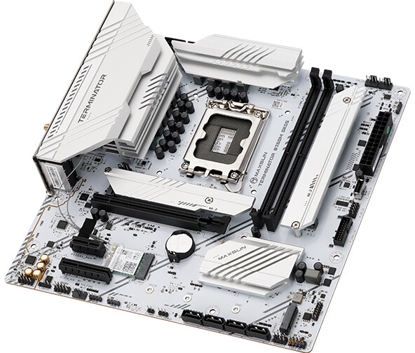 Материнская плата Maxsun MS-Terminator B760M GKD5 ICE, LGA1700, Intel B760, 2xDDR5, 4xSATA, 4xM.2, 1xPCIe 4.0 x16, 1xPCIe 4.0 x4, 1xHDMI, 1xDP, 1x2.5Gb LAN, Wi-Fi 6E, Bluetooth 5.3, 1xUSB-C 20Gbps, 2xUSB-A 10Gbps, 3xUSB-A 2.0, 3x3.5 мм, 7.1, mATX, фото3