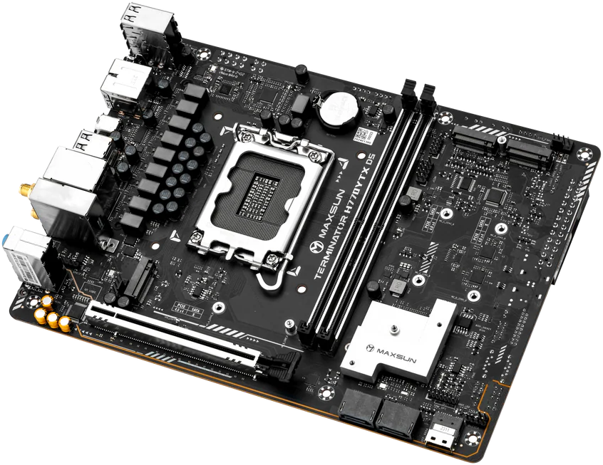 Материнская плата MAXSUN MS-Terminator H770YTX D5 WIFI, LGA1700, Intel H770, 2xDDR5, 4xSATA, 4xM.2, 1xPCIe 5.0 x16, 1xHDMI, 1xDP, 1x2.5Gb LAN, Wi-Fi 6, Bluetooth 5.2, 1xUSB-C 20Gbps, 2xUSB-A 5Gbps, 6xUSB-A 2.0, 3x3.5 мм, 5.1, YTX, фото2