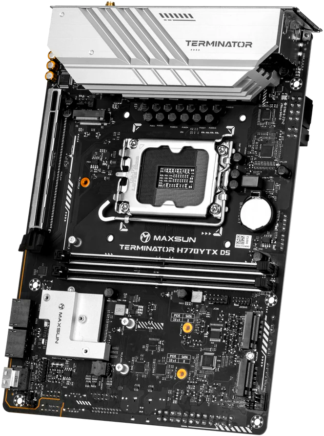 Материнская плата MAXSUN MS-Terminator H770YTX D5 WIFI, LGA1700, Intel H770, 2xDDR5, 4xSATA, 4xM.2, 1xPCIe 5.0 x16, 1xHDMI, 1xDP, 1x2.5Gb LAN, Wi-Fi 6, Bluetooth 5.2, 1xUSB-C 20Gbps, 2xUSB-A 5Gbps, 6xUSB-A 2.0, 3x3.5 мм, 5.1, YTX, фото3