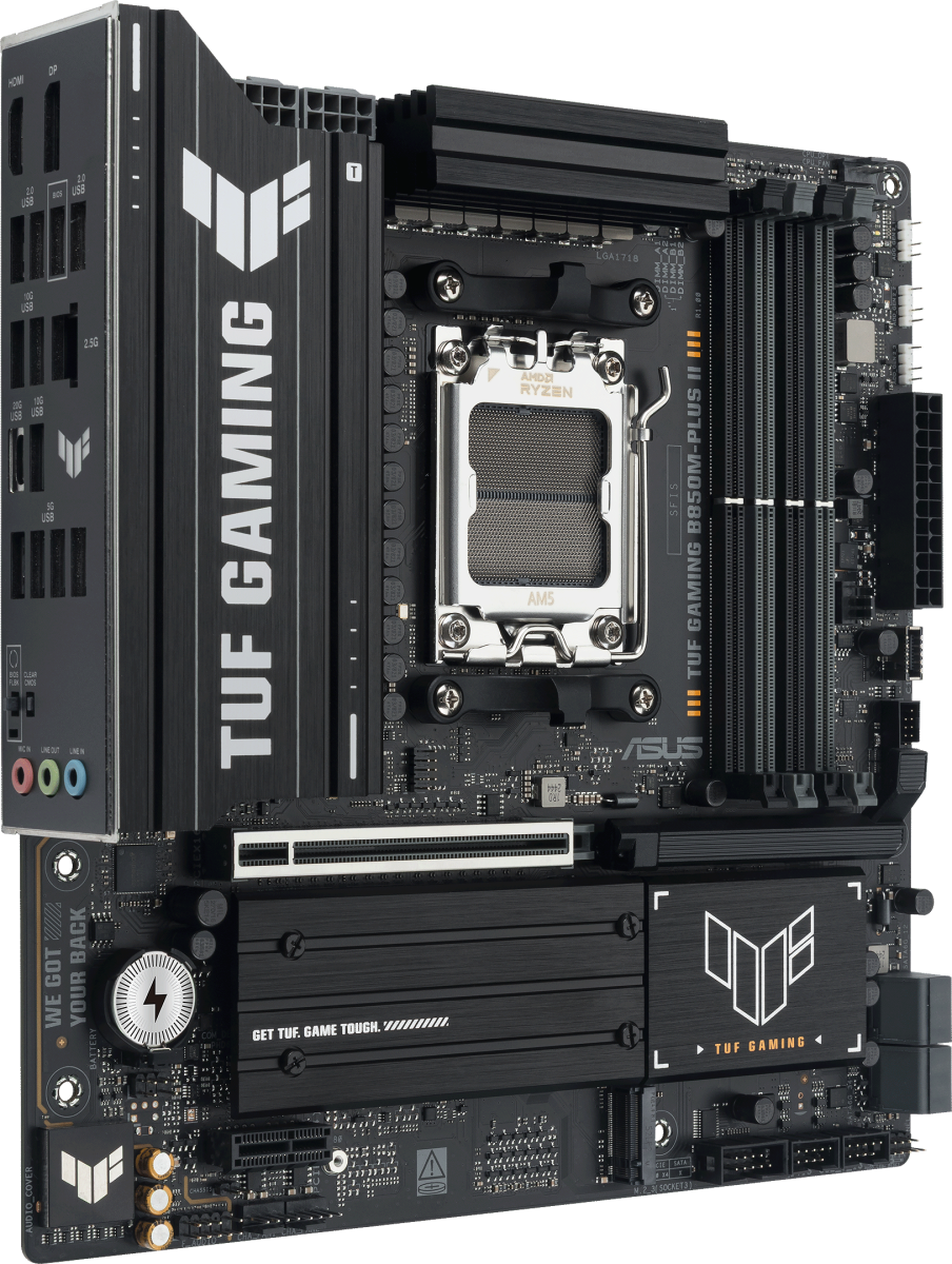 Материнская плата ASUS TUF GAMING B850M-PLUS II, AM5, AMD B850, 4xDDR5, 4xSATA, 3xM.2, 1xPCIe 5.0 x16, 1xPCIe 4.0 x1, 1xHDMI, 1xDP, 1x2.5Gb LAN, 1xUSB-C 20Gbps, 3xUSB-A 10Gbps, 4xUSB-A 5Gbps, 4xUSB-A 2.0, 3x3.5 мм, 7.1, mATX, фото2