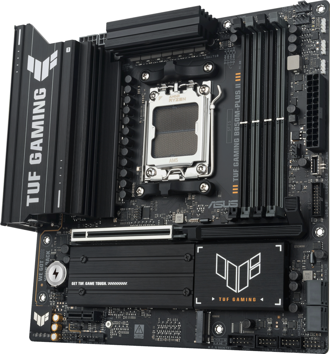 Материнская плата ASUS TUF GAMING B850M-PLUS II, AM5, AMD B850, 4xDDR5, 4xSATA, 3xM.2, 1xPCIe 5.0 x16, 1xPCIe 4.0 x1, 1xHDMI, 1xDP, 1x2.5Gb LAN, 1xUSB-C 20Gbps, 3xUSB-A 10Gbps, 4xUSB-A 5Gbps, 4xUSB-A 2.0, 3x3.5 мм, 7.1, mATX, фото3