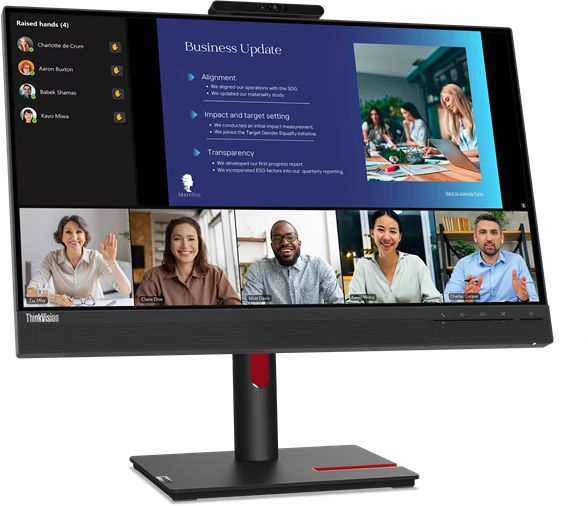 Монитор 23.8' Lenovo ThinkVision T24v-30 IPS 1920x1080, 75 Гц, 4 мс, 16:9, 250 кд/м², VGA, HDMI 1.4, DP 1.2, 3.5 Jack, USB Hub (3x USB 3.0, 1x USB 2.0), веб-камера (2 Мп), динамики (2x3 Вт), черный, фото3