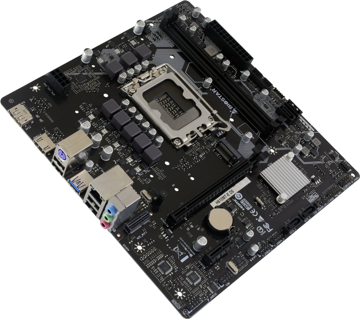 Материнская плата BIOSTAR H610MT-E D5, LGA1700, Intel H610, 2xDDR5, 4xSATA, 1xM.2, 1xPCIe 4.0 x16, 1xPCIe x1, 1xHDMI, 1xDP, 1x1Gb LAN, 4xUSB 2.0, 1xUSB 3.2 Gen 1, 3x3.5 мм, 7.1, micro-ATX, фото2
