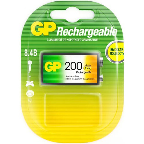 Аккумулятор GP (9V, NiMH, 200mAh, 1 шт) - 20R8H-BC1