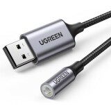 Кабель USB - 3.5 Jack (F), 0.25м, 0.25м, UGREEN CM477 Gray (30757)