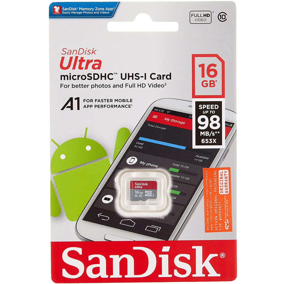 Карта памяти 16Gb MicroSD SanDisk Ultra (SDSQUAR-016G-GN6MN) - фото 2