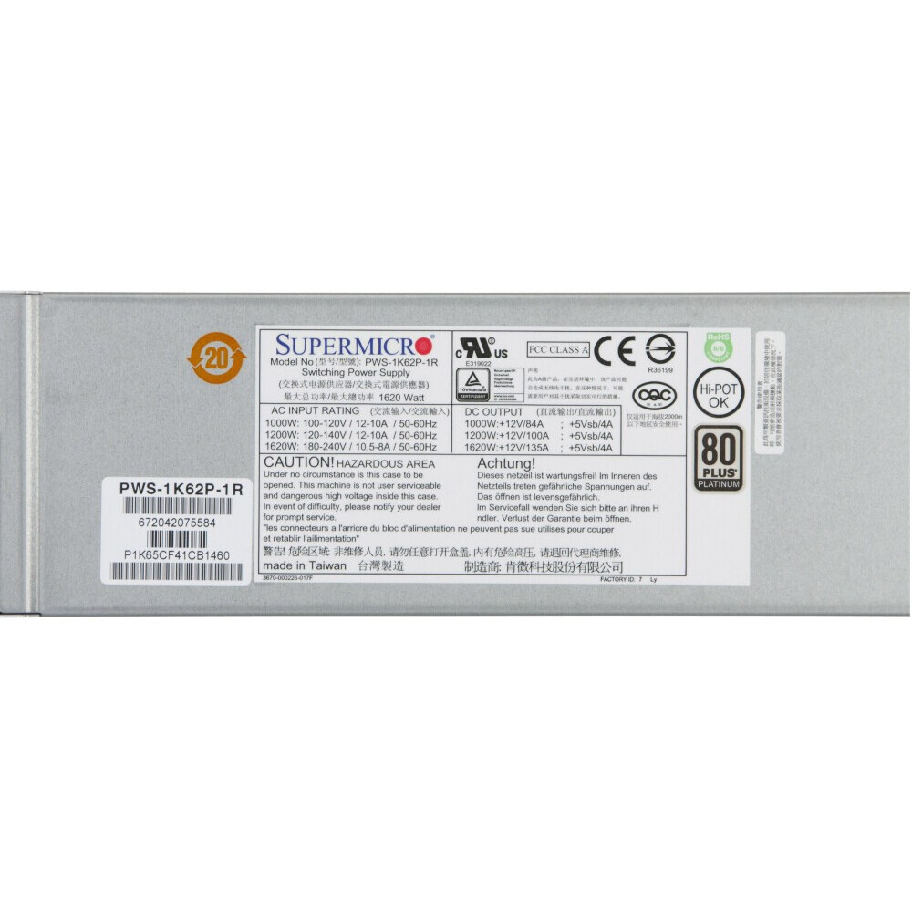 Блок питания SuperMicro PWS-1K62P-1R 1620W - фото 3