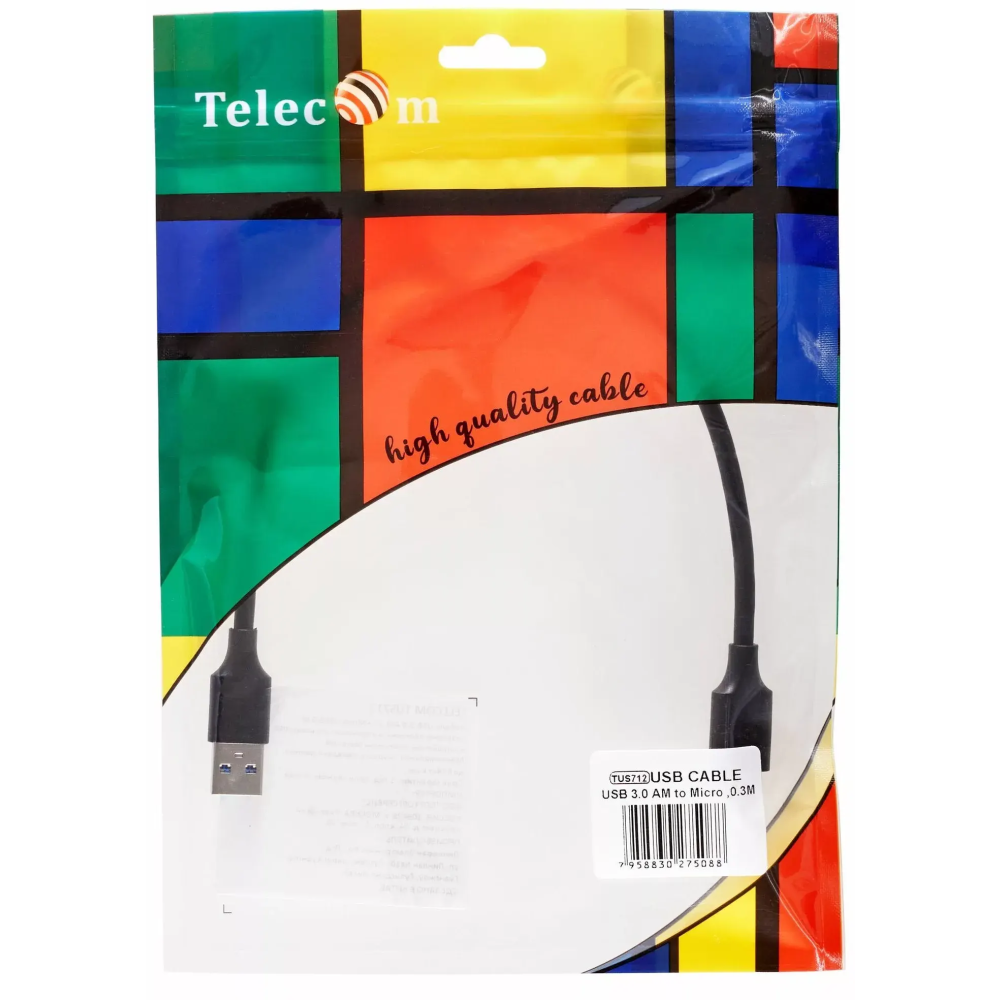 Кабель USB A (M) - microUSB 3.0 B (M), 0.3м, Telecom TUS712-0.3M - фото 2