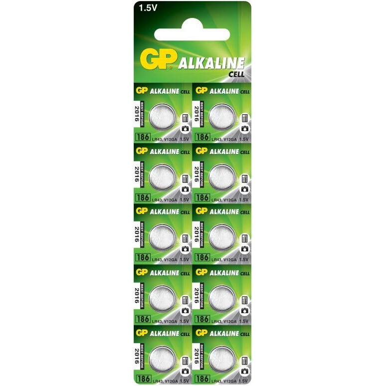 Батарейка GP 186A Alkaline (LR43/G12, 10 шт.) - 4891199015502