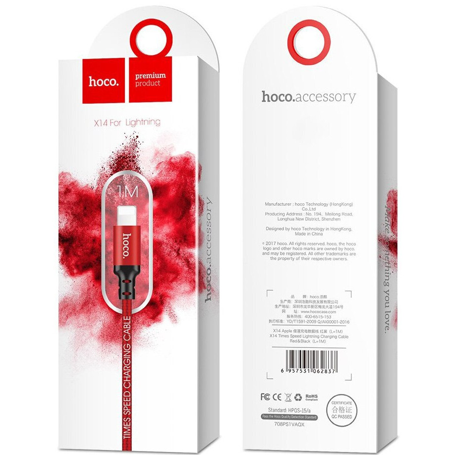 Кабель USB - Lightning, 1м, HOCO X14 Red/Black (HC-62837) - фото 3