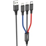 Кабель USB - microUSB/USB Type-C/Lightning, 1м, HOCO X76 Black/Red/Blue (HC-68636)