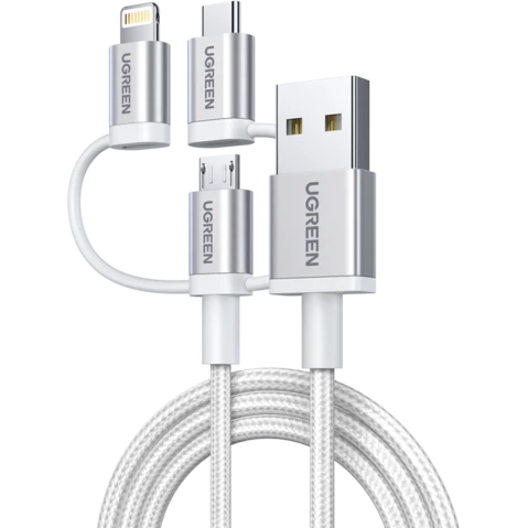 Кабель USB - microUSB/USB Type-C/Lightning, 1.5м, UGREEN US186 - 50203